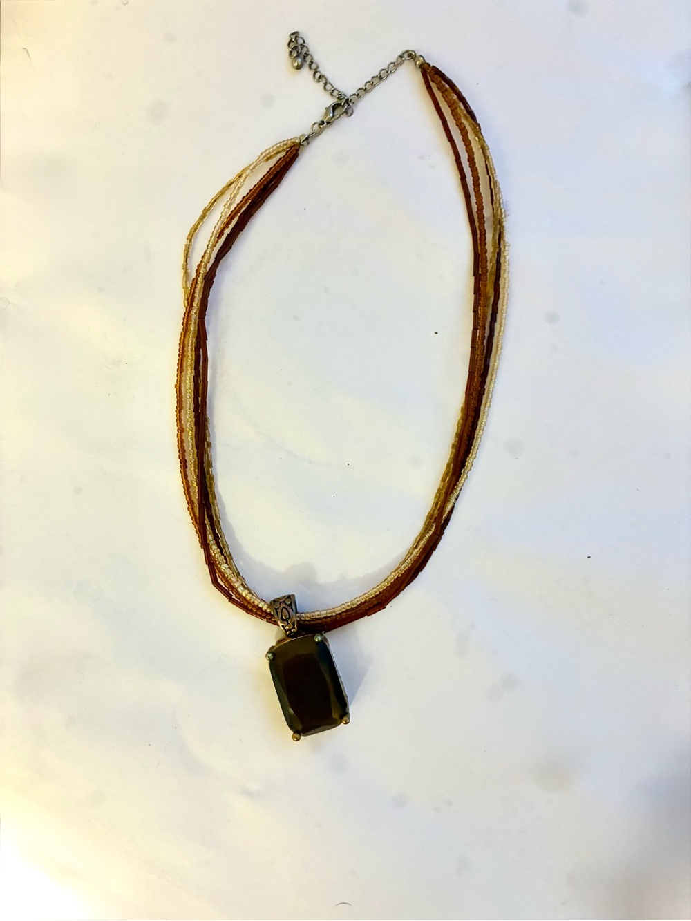 Necklace with multi bead and Smoky Faceted Stone